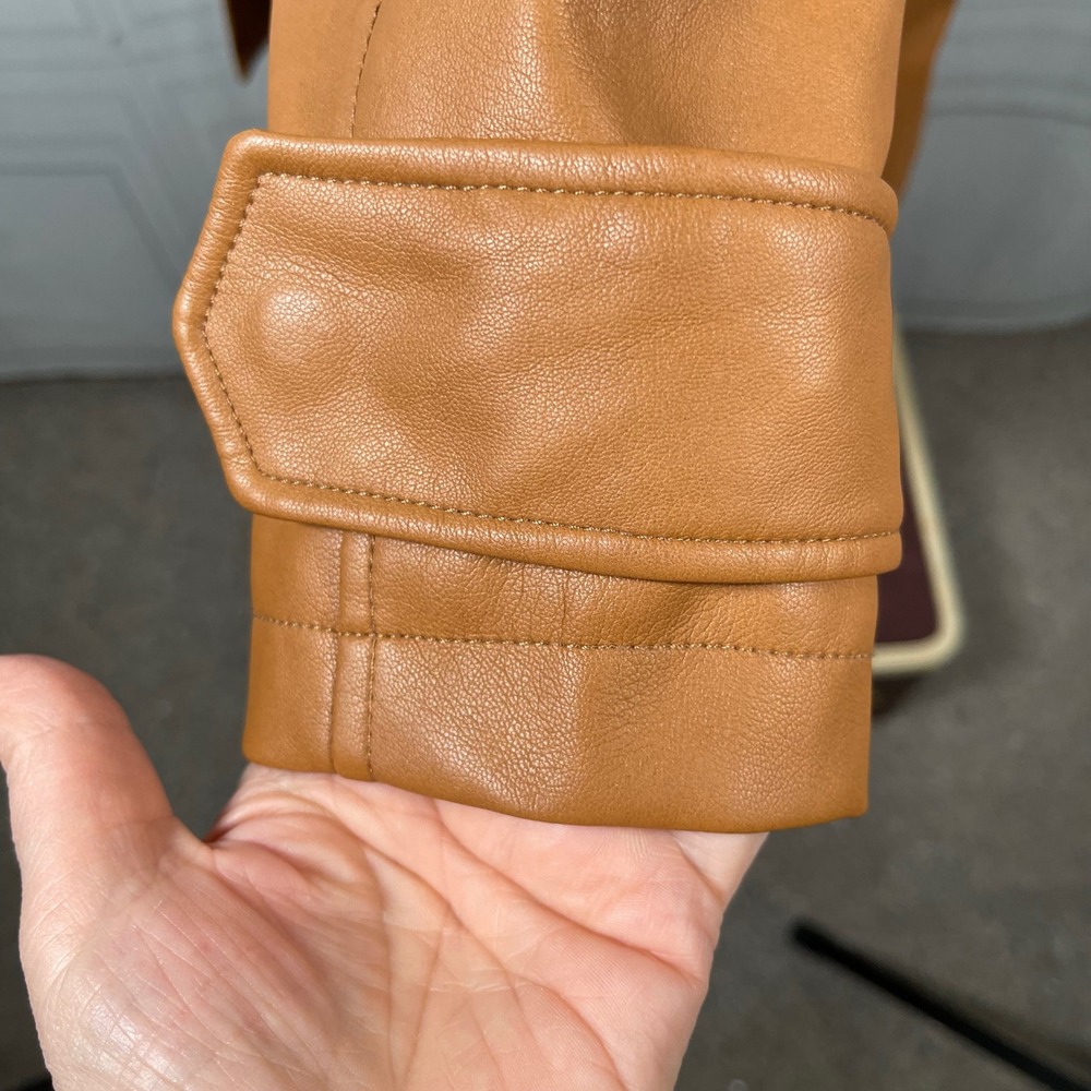 Avec Les Filles Faux Leather Camel‎ Trench Coat Jacket Medium - Picture 7 of 14